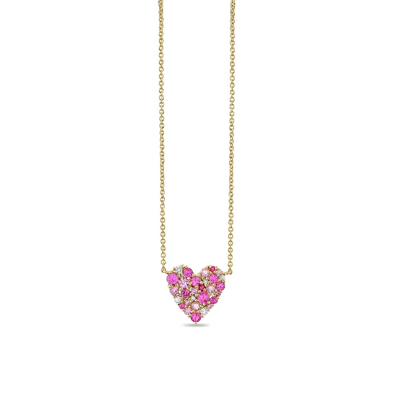 women tassel necklaces -Gold & Diamond Pink Sapphire Small Cocktail Heart Necklace