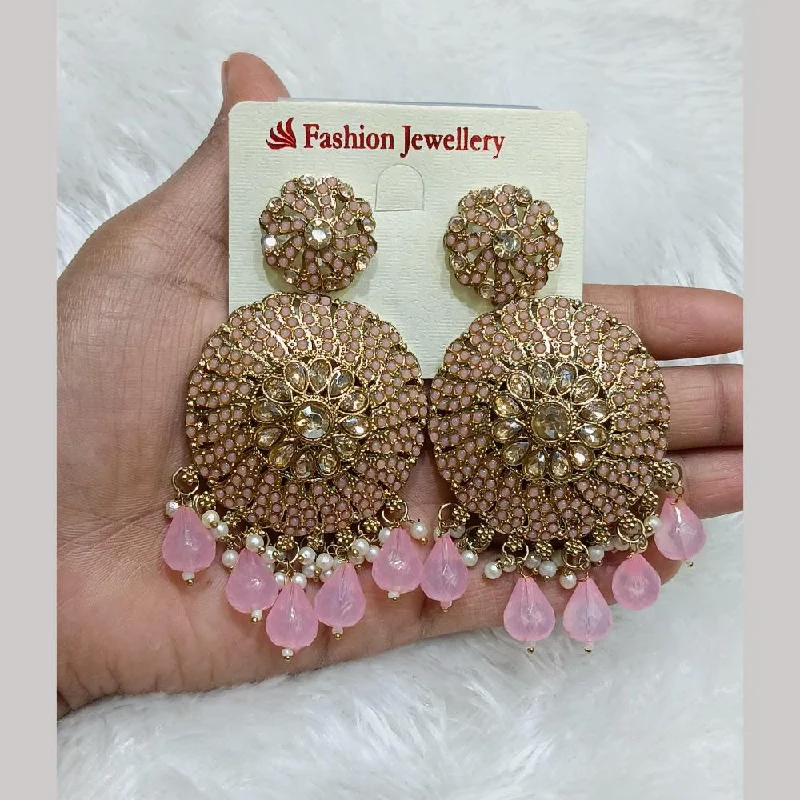 women chic earrings -Lucentarts Jewellery Gold Plated Crystal Stone And Pearls Dangler Earrings