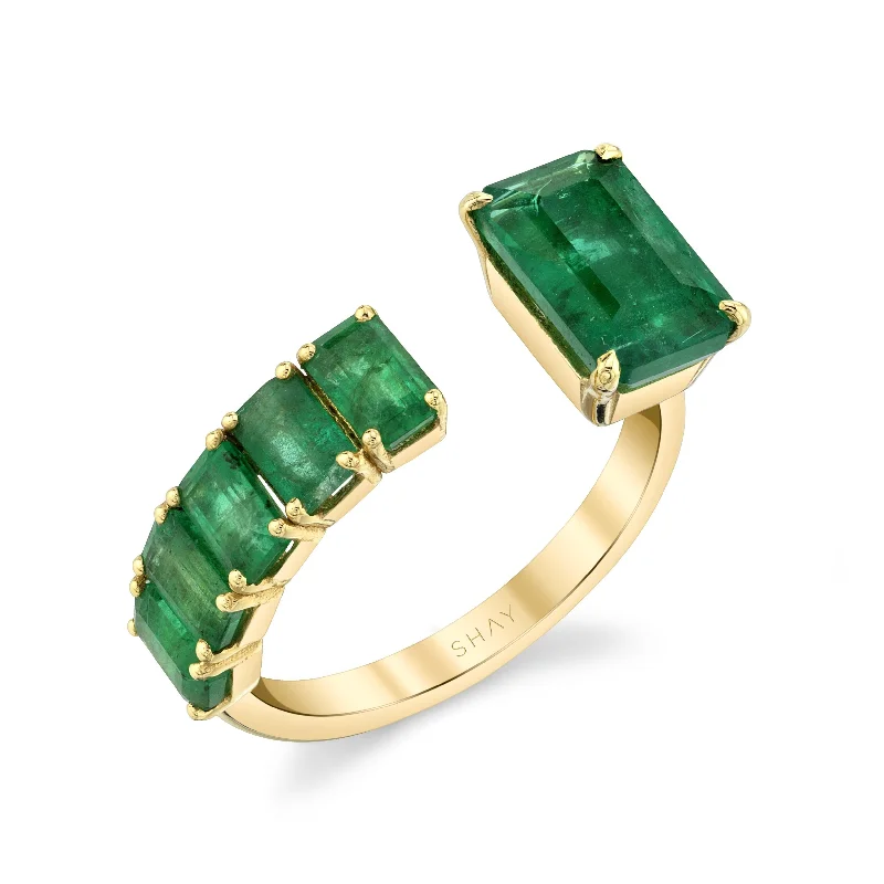 women vintage diamond rings -FLOATING EMERALD RING