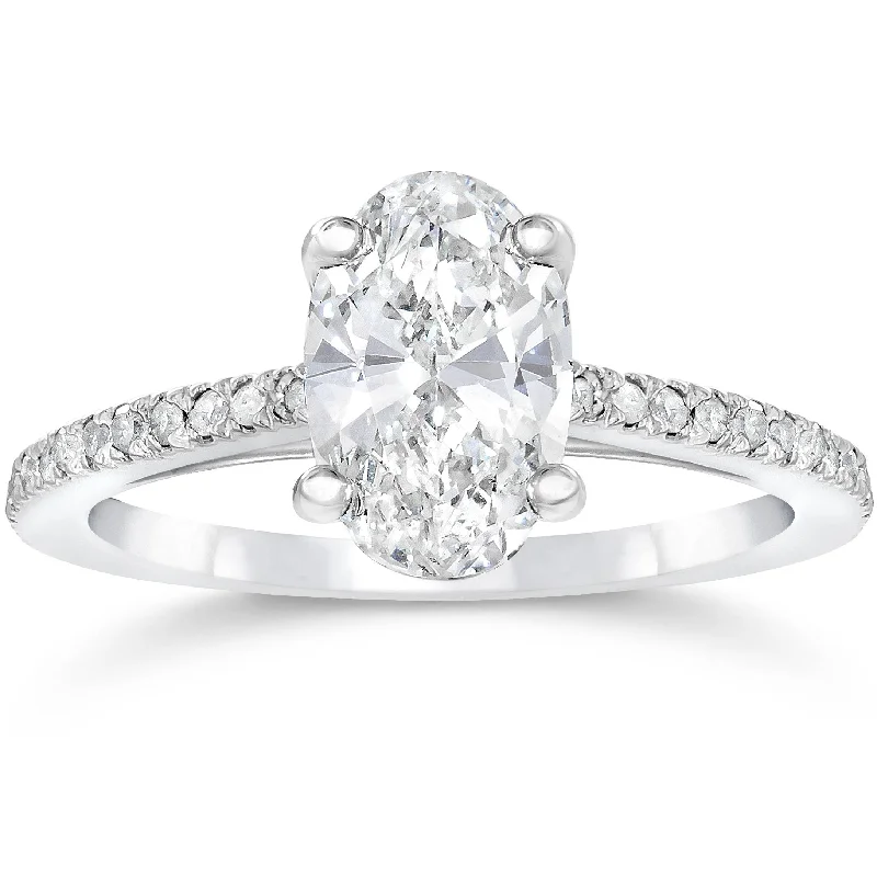 women princess diamond engagement rings -1 1/10ct Oval Diamond Vintage Engagement Ring Solitaire Antique 14K White Gold