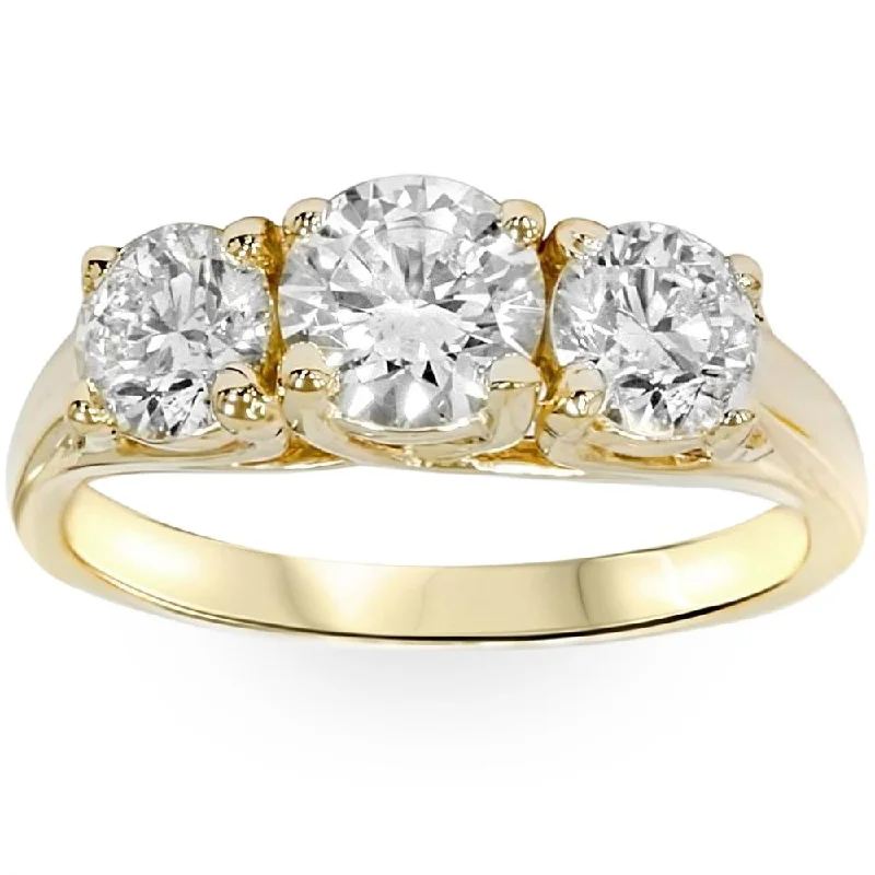 women engagement rings with side stones -2ct Three Stone Diamond Engagement Ring 14K Yellow Gold