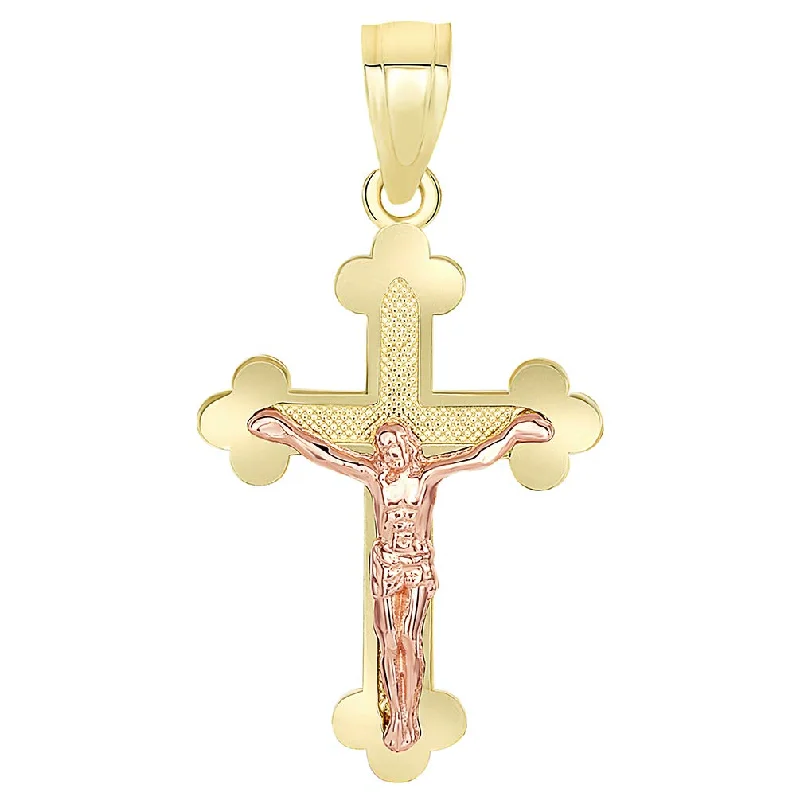 women wedding necklaces -14k Yellow Gold and Rose Gold Eastern Orthodox Cross Crucifix Charm Pendant