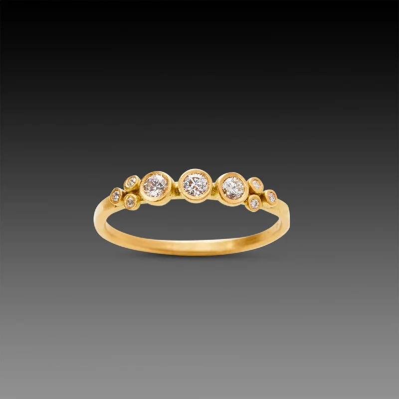 women classic solitaire rings -Three Diamond Dot Ring with Diamond Trios