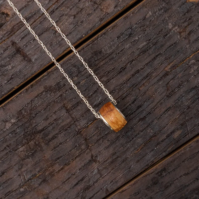 women delicate necklaces -Whiskey Barrel Oak Wood Charm Bead Necklace