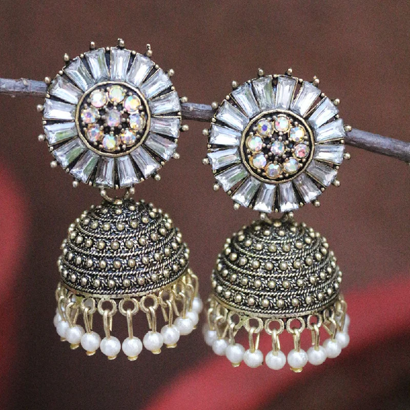 women vintage-style earrings -H K Fashion Gold Plated Crystal Stone And  Pearls Jhumki Earrings