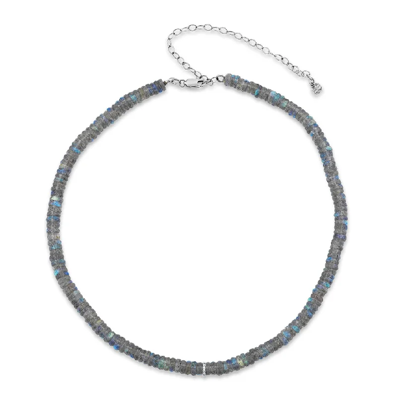 women silver necklaces -Gold & Diamond Rondelle Labradorite Necklace