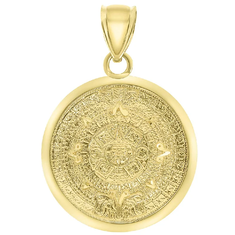 women simple pendant necklaces -14k Yellow Gold Mayan Sun Calendar Medallion Pendant