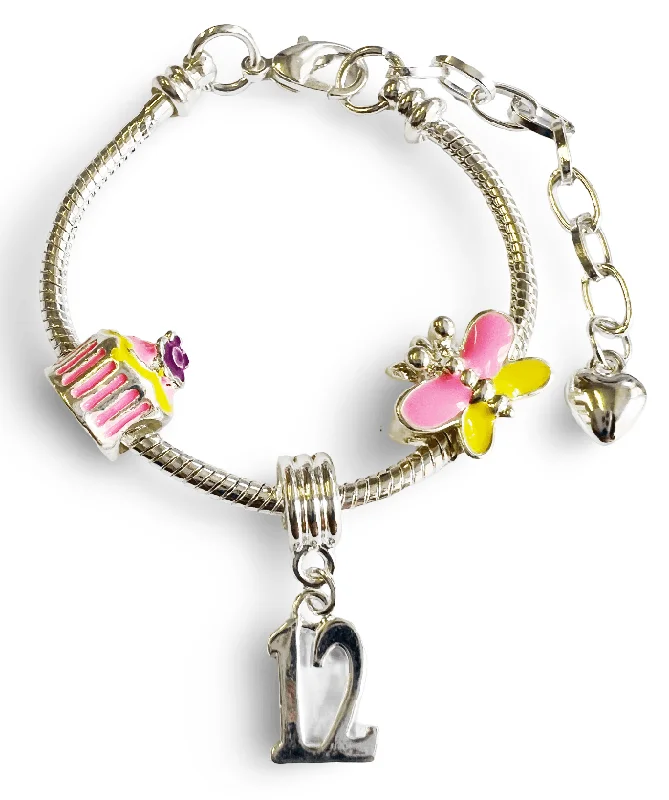 women pearl bracelets -Children's Adjustable 'Happy Birthday To You - Age 12' Silver Plated Charm Bead Bracelet