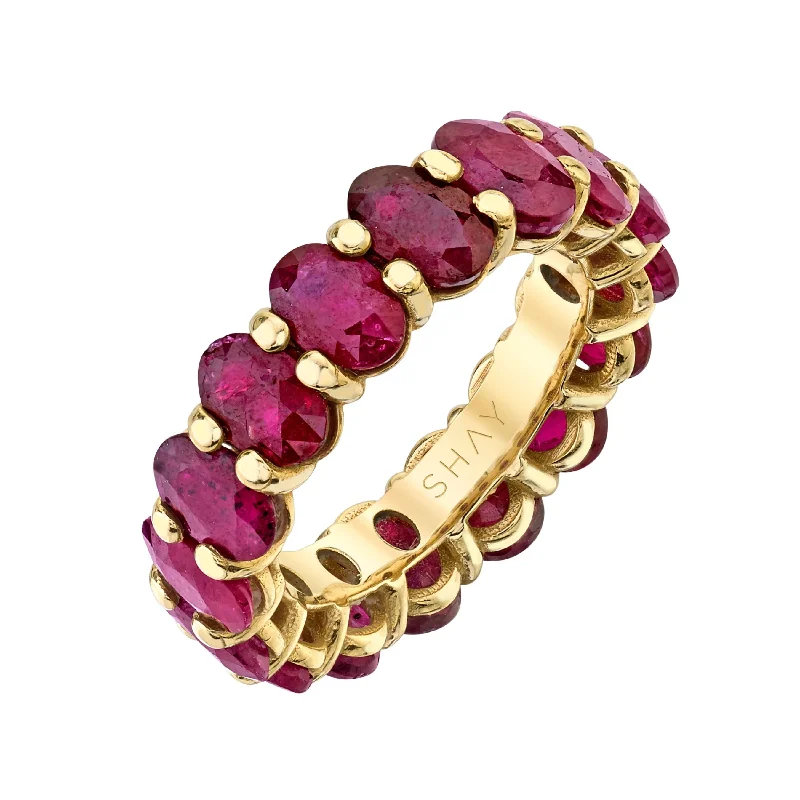 women stackable rings -RUBY OVAL ETERNITY BAND