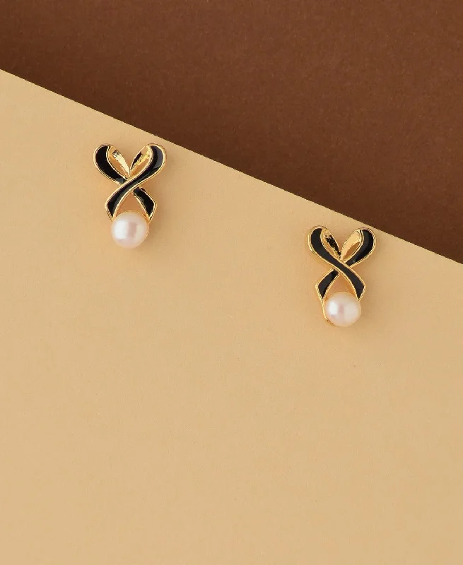 women personalized stud earrings -Simple and Sweet Real Pearl Stud Earring