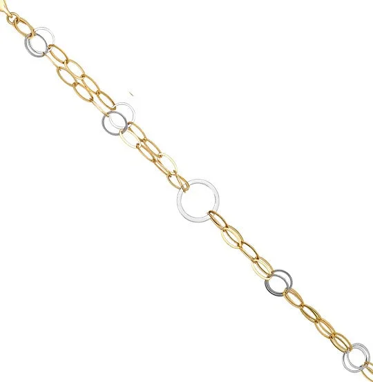 women gold bangles -Open Circle and Double Chain Design Bracelet - 14kt Two Tone Gold