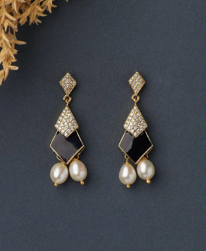 women vintage-style earrings -Trendy Enamel White Hang Pearl Earring