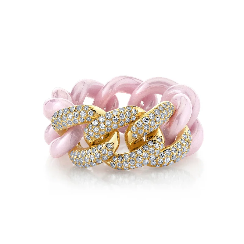 women cushion diamond rings -TRIPLE PAVE PINK CERAMIC ESSENTIAL LINK RING