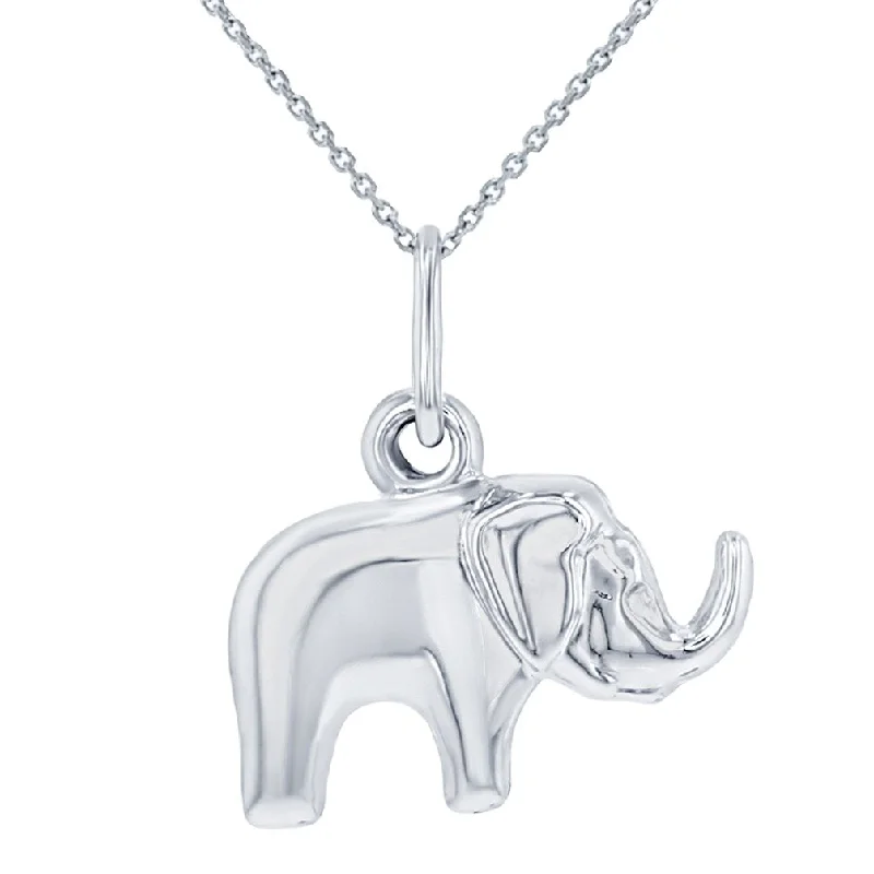 women twisted chain necklaces -14K White Gold Polished Elephant Good Luck Animal Charm Pendant Necklace