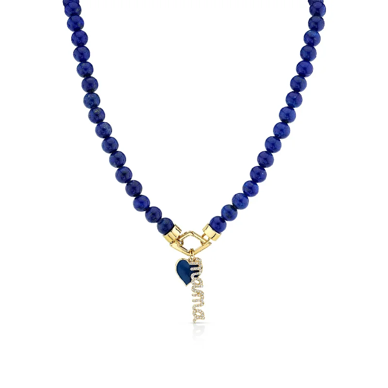 women heart necklaces -Gold & Diamond Mama Heart Lapis Necklace