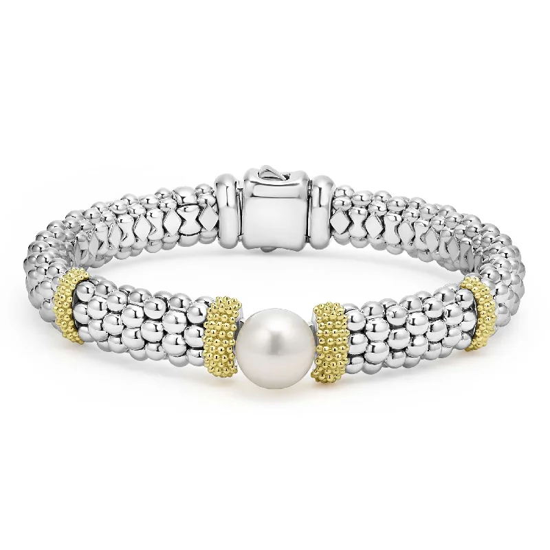 women gold-plated bangles -Luna Two-Tone Pearl Caviar Bracelet | 9mm