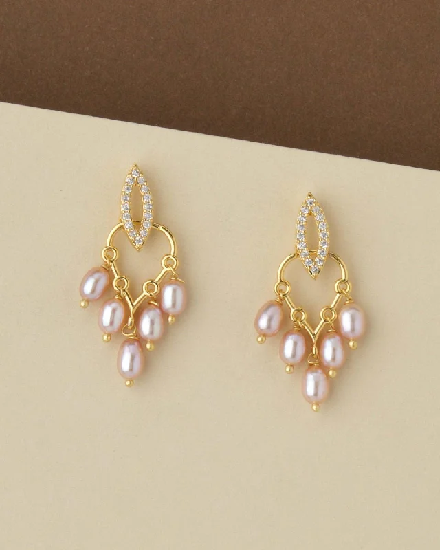 women eco-friendly earrings -Pretty Pearl & Stone Hang Earring