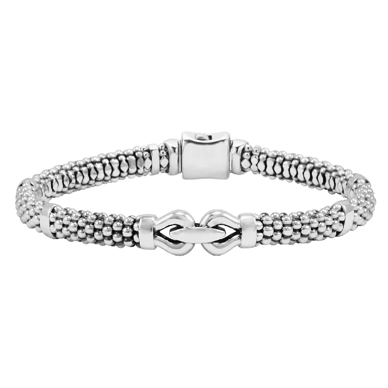 women pearl chain bracelets -Derby Silver Caviar Buckle Bracelet | 6mm