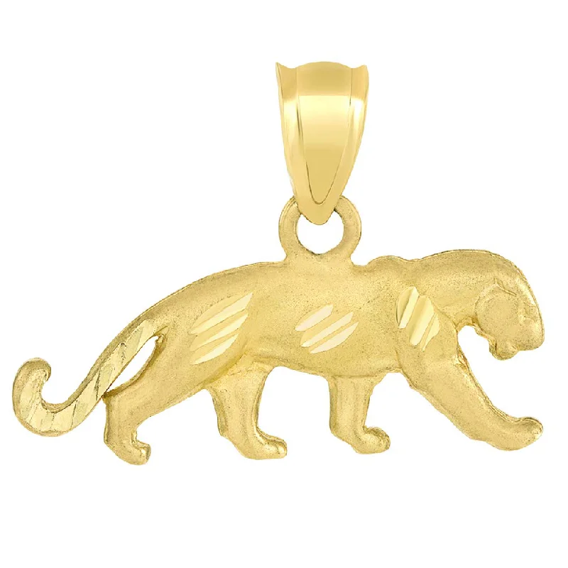 women custom necklaces -Jewelry America Solid 14k Yellow Gold Textured Panther Charm Animal Pendant