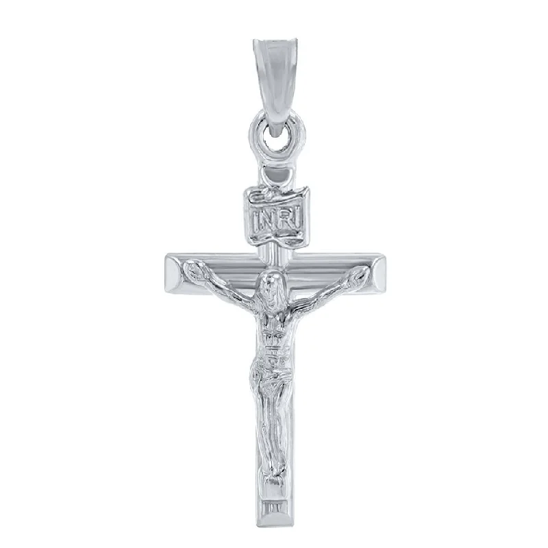 women gemstone necklaces -14K White Gold Polished INRI Crucifix Tubular Mini Cross Pendant