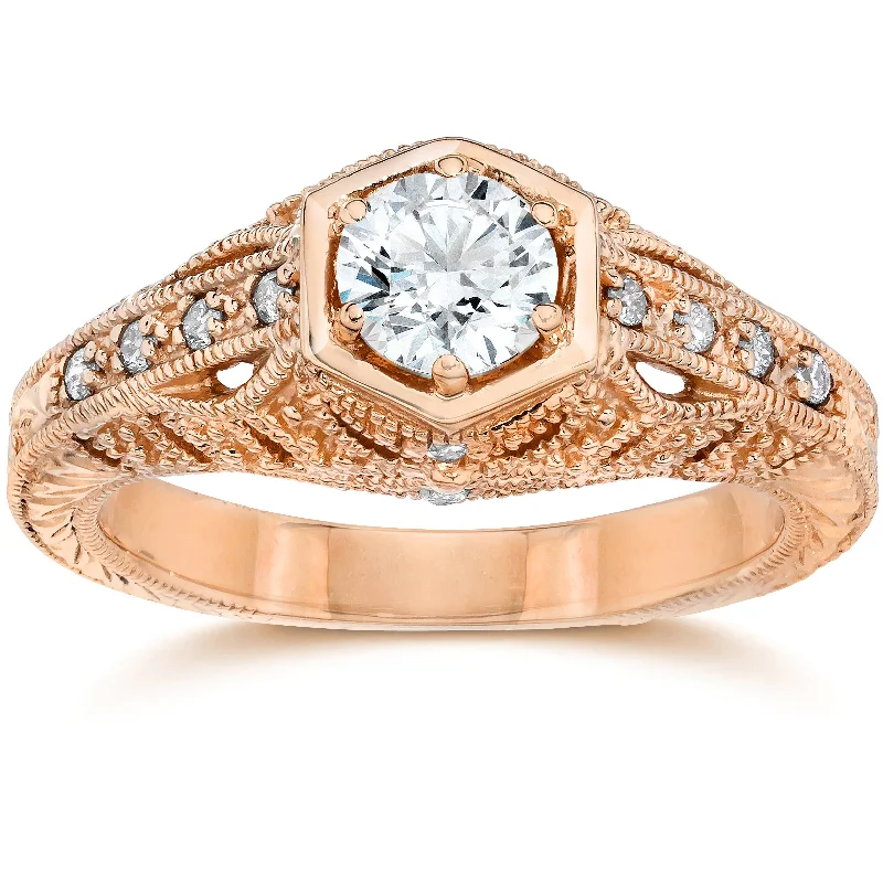 women floral engagement rings -Emery .70Ct Vintage Diamond Antique Engagement 14K Rose Gold