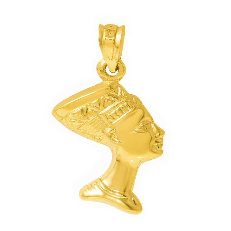 women simple pendant necklaces -Polished 14k Yellow Gold Nefertiti Egyptian Queen Pharoah Head Charm Pendant