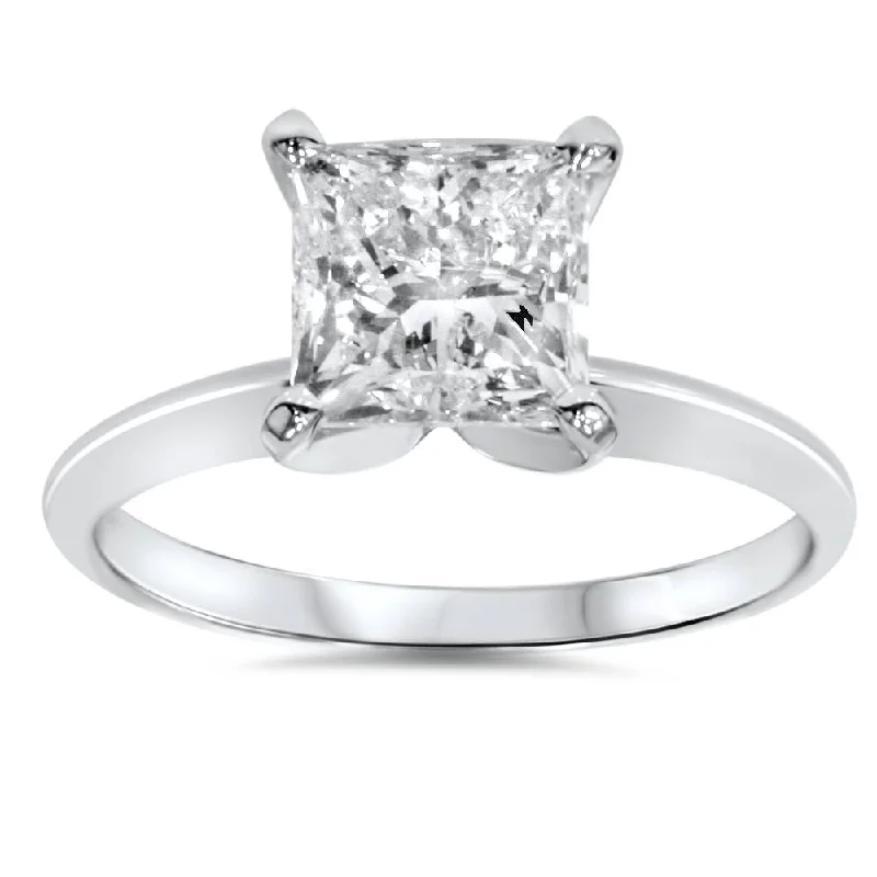 women diamond engagement rings -2ct Princess Cut Diamond Solitaire Engagement Ring 14K White Gold