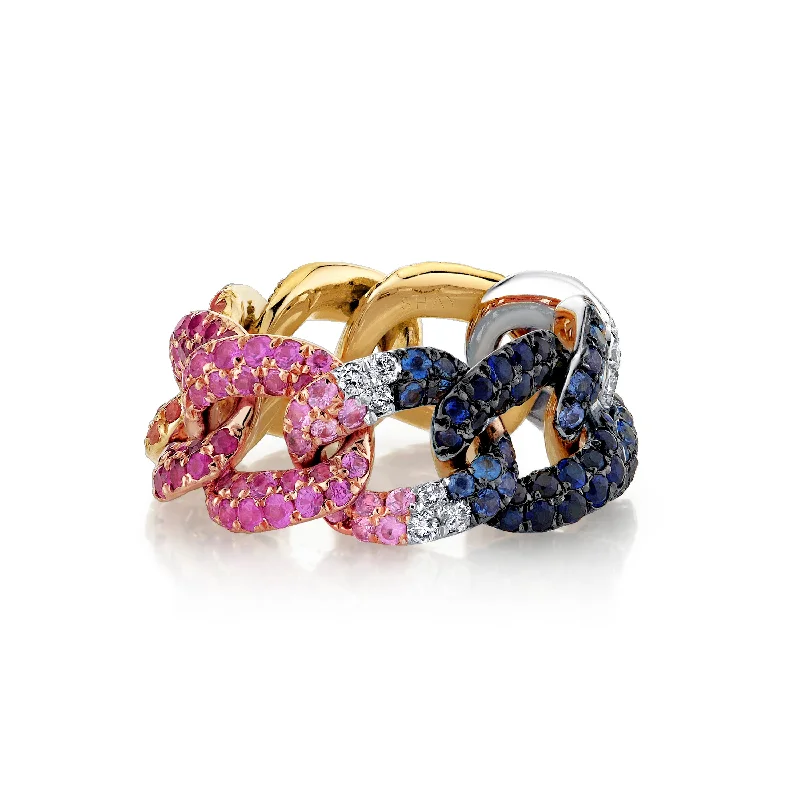 women stackable gemstone rings -READY TO SHIP RAINBOW PAVE ESSENTIAL LINK RING