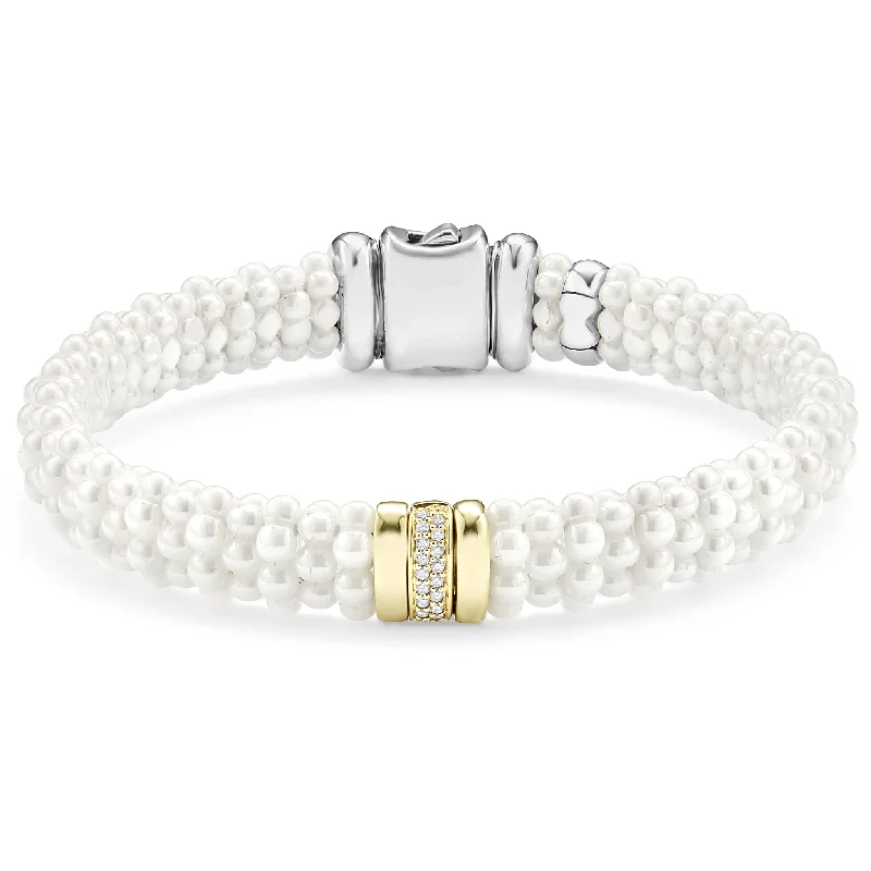 women chunky bracelets -White Caviar Single Station Ceramic Diamond Bracelet | 9mm