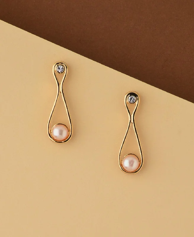 women long earrings -Simple Hang Pearl Earring