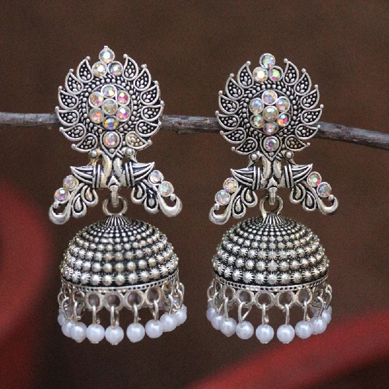 women contemporary earrings -H K Fashion Oxidised Plated Austrian Stone And Pearls Jhumki Earrings