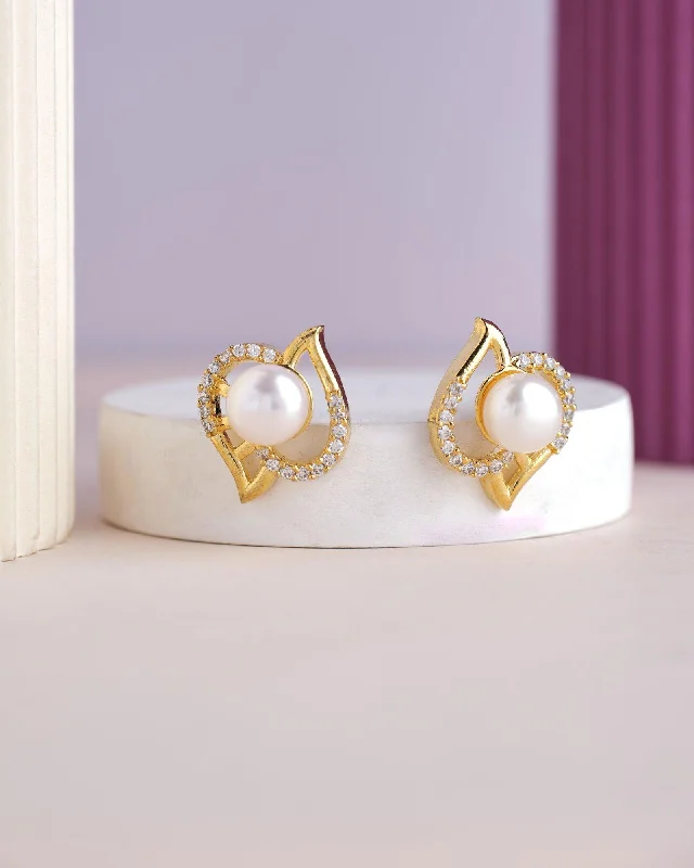 women diamond stud earrings -Pretty Stud Pearl Earring