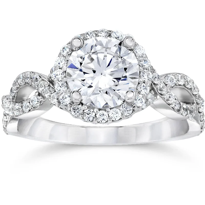 women art deco engagement rings -2.25CT Halo Infinity Diamond Engagement Ring 14K White Gold