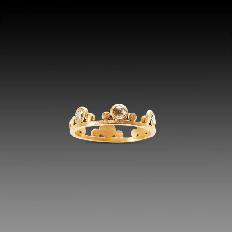 women handmade rings -Large Gold Side Trios Band with Diamonds