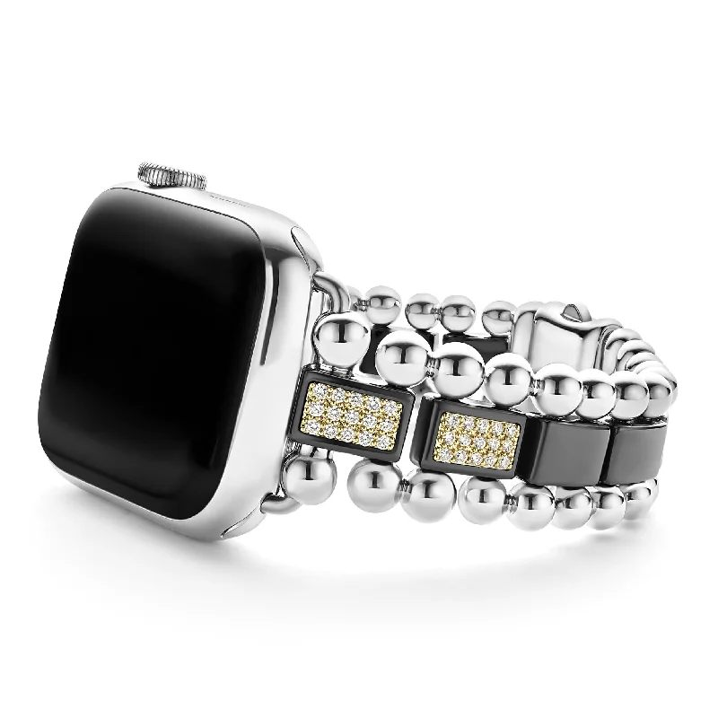 women silver bangles sets -Smart Caviar Black Ceramic Half Diamond Watch Bracelet-38-45mm