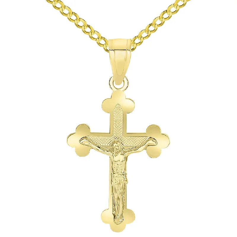 women vintage necklaces -14k Yellow Gold Eastern Orthodox Cross Crucifix Charm Pendant with Cuban Necklace