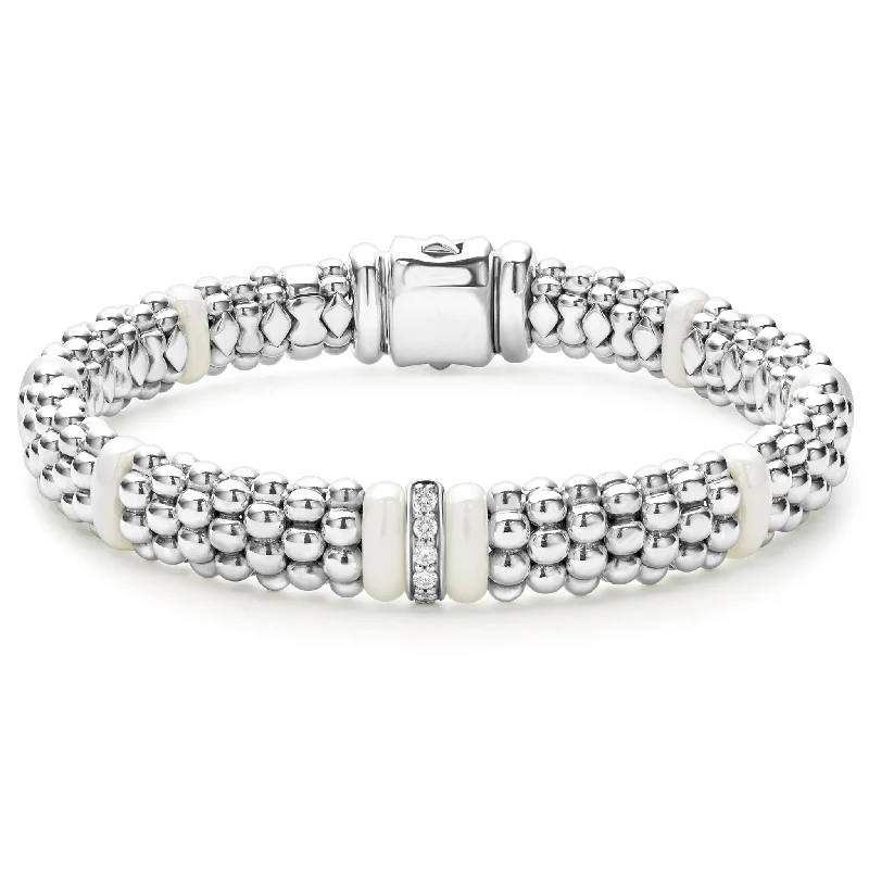 women fashion bangles set -White Caviar White Single Station Diamond Caviar Bracelet | 9mm