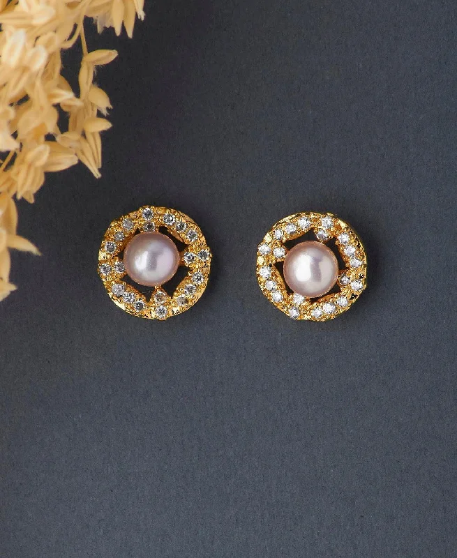 women elegant earrings -Simple Pearl Stone Stud Earrings