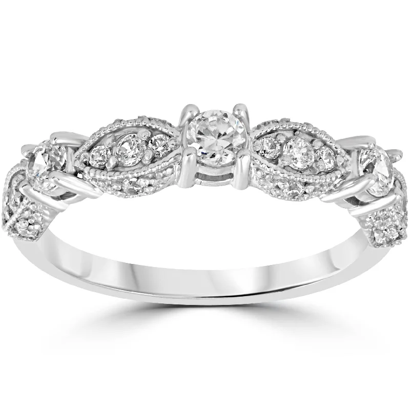 women unique wedding engagement rings -1/2 Ct Vintage Diamond Wedding Ring 14K White Gold