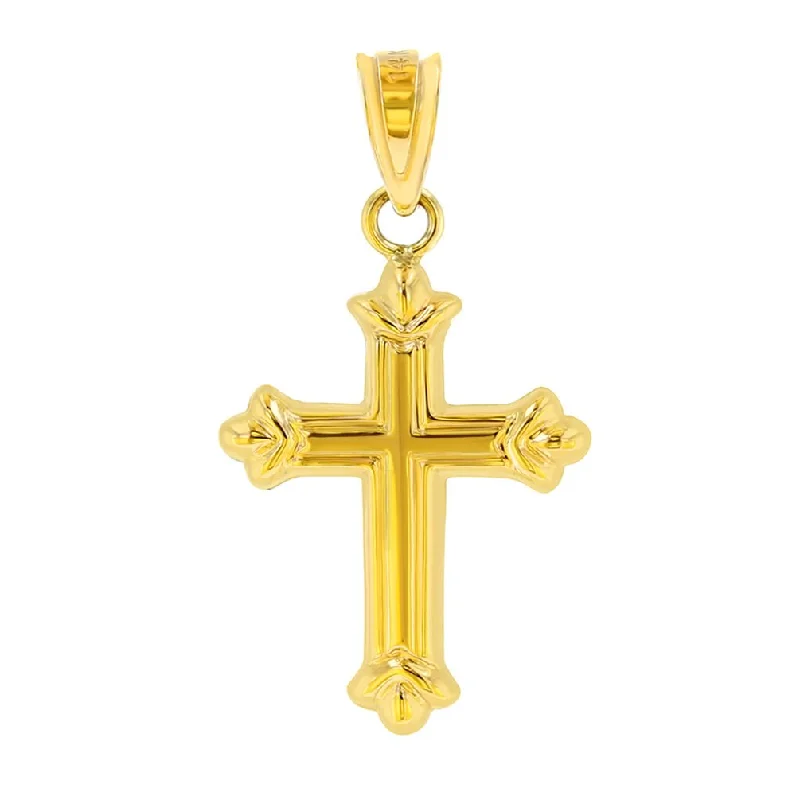 women custom engraved gold necklaces -Polished 14k Yellow Gold Fleur de Lis Cross Charm Pendant