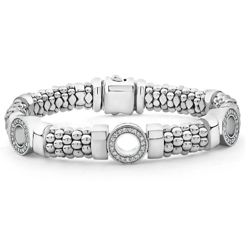 women classic bangles -Caviar Spark Three Station Diamond Circle Caviar Bracelet | 9mm