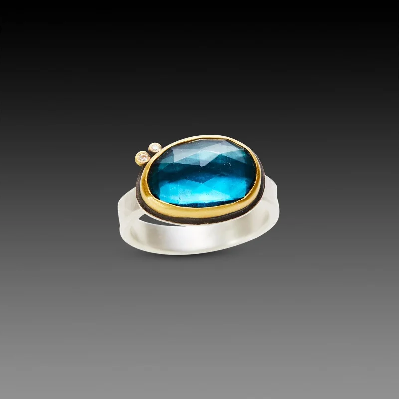 women custom rings -London Blue Topaz Ring with Diamonds