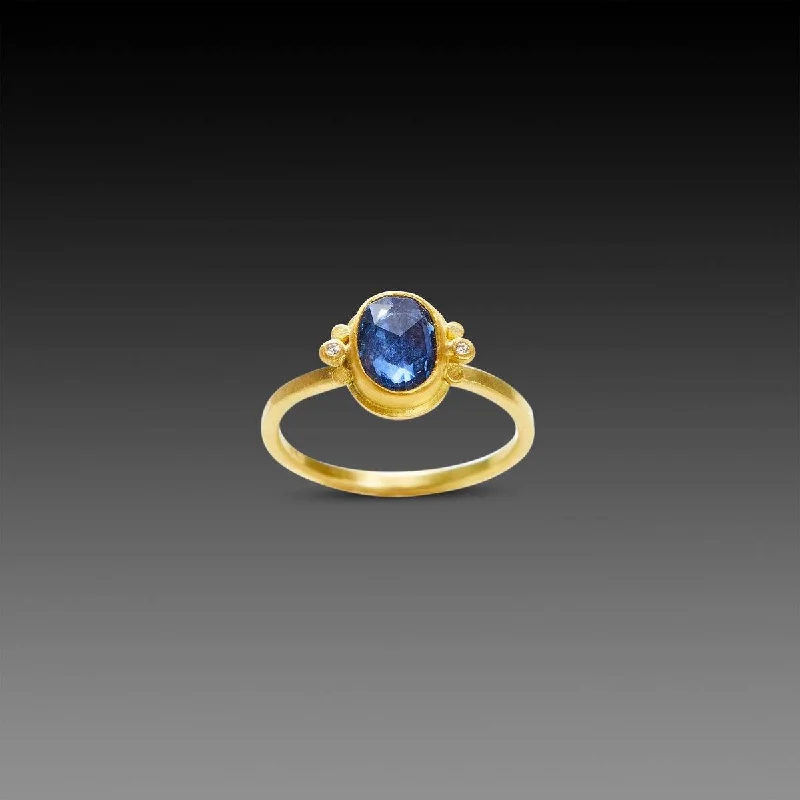 women unique rings -Oval Blue Sapphire Ring with Diamonds