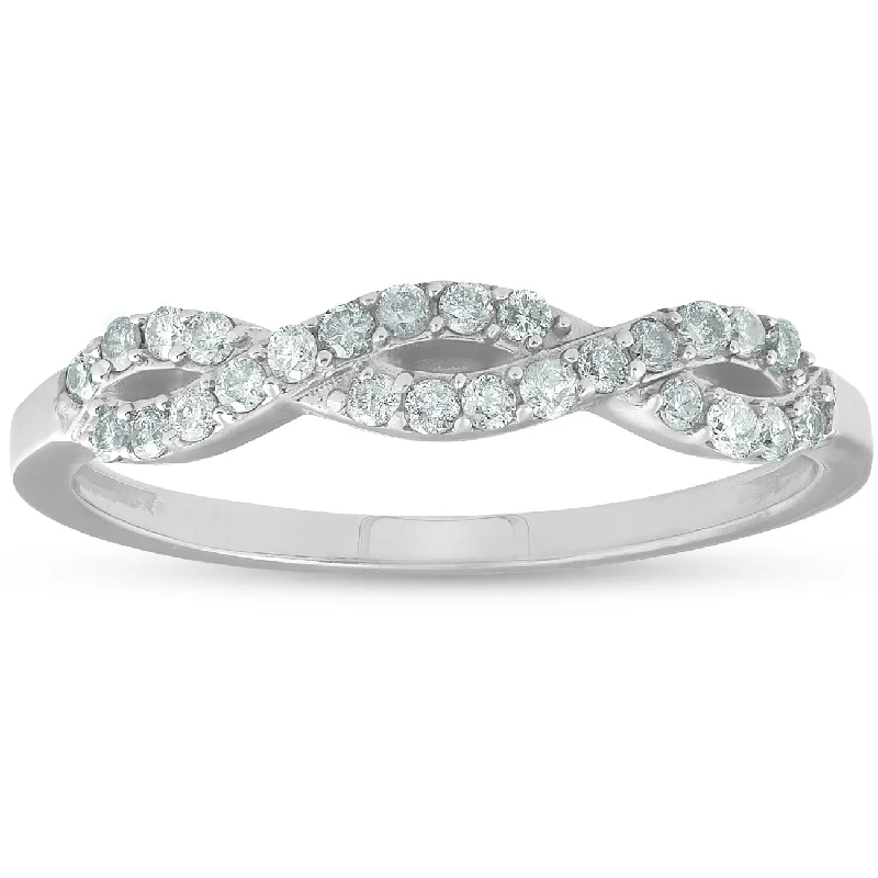 women custom wedding rings -1/4ct Infinity Diamond Wedding Stackable Ring 14K White Gold