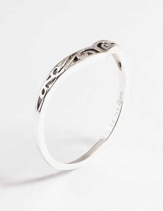 women vintage engagement rings -Sterling Silver Swirl Detail Point Ring