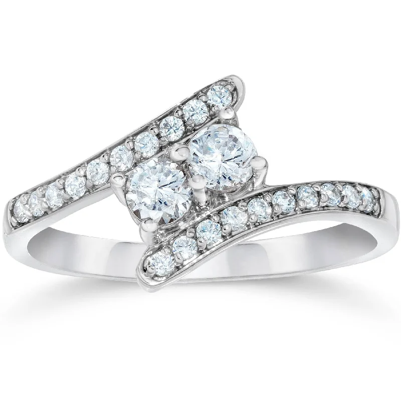 women unique wedding engagement rings -1/2CT Forever Us Diamond Two Stone Ring 10k White Gold