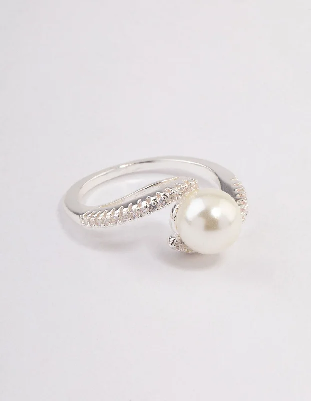 women black diamond engagement rings -Silver Plated Wrapped Pearl Ring