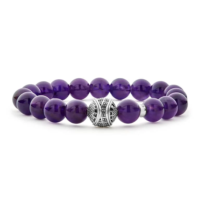 women pearl chain bracelets -Keep Memory Alive Amethyst Silver Station Bead Bracelet