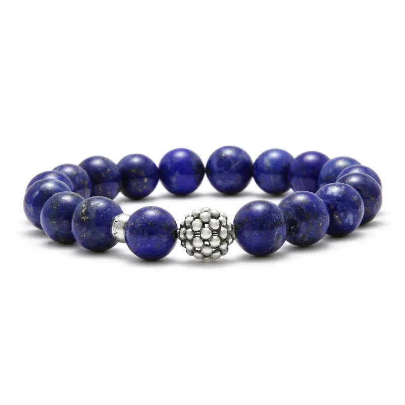 women cuff bracelet sets -Maya Lapis Silver Station Bead Bracelet