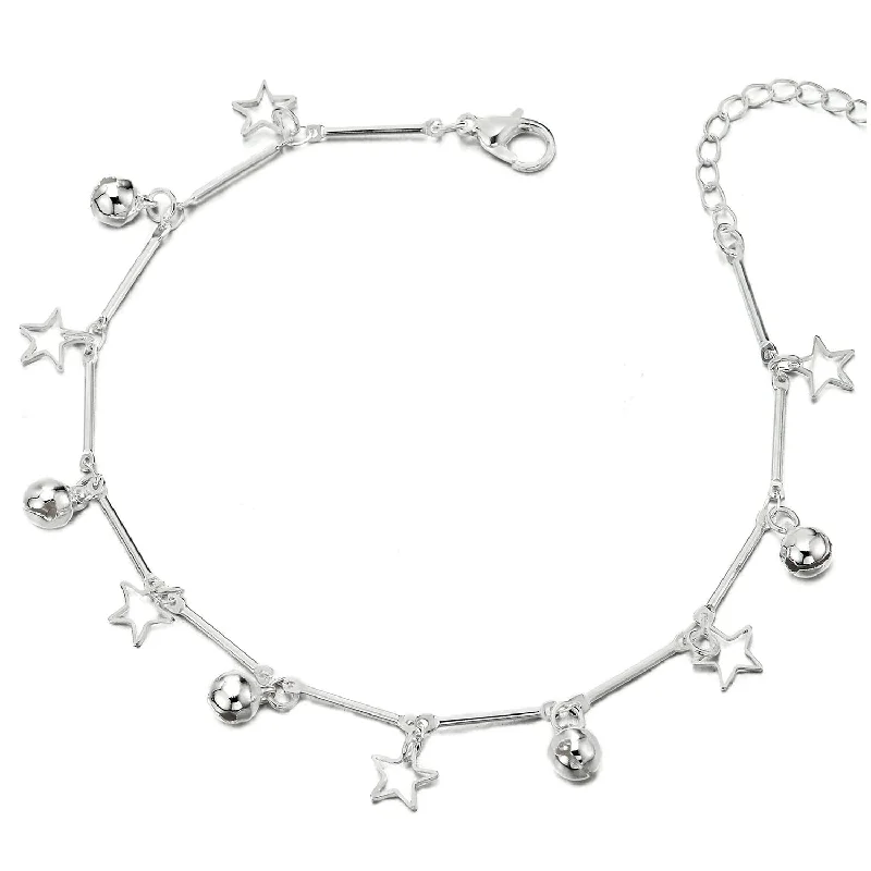 women oversized bangles -Anklet Bracelet with Dangling Charm of Pentagram Stars and Jingle Bell, Adjustable